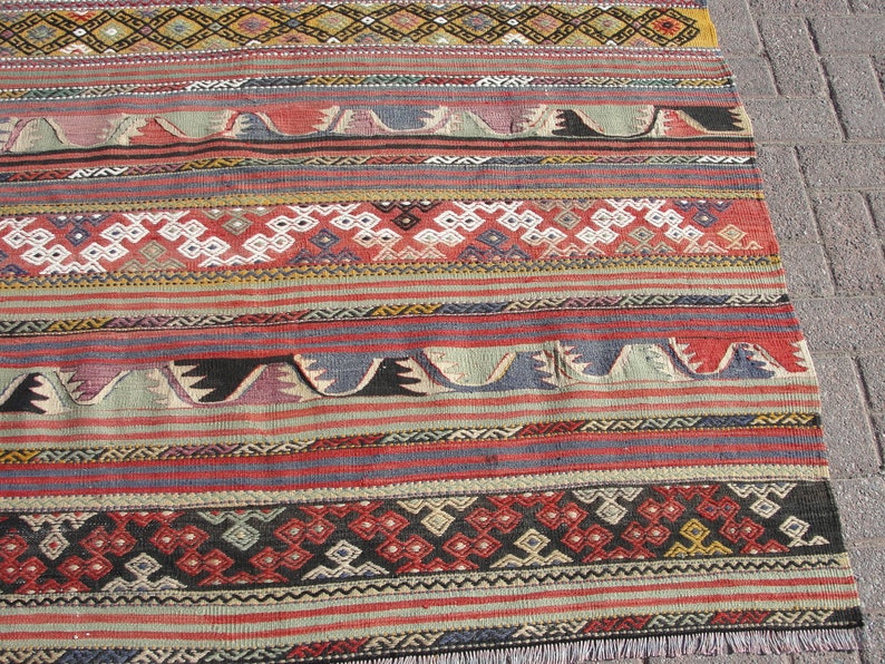 Rare Large Turkish kilim rug, Kelim Teppich, Tappeto, tapis, Area Rug, 5.4 x 7.11 ft, image 5