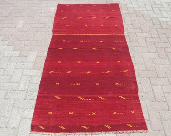3 x 8 kelimloper rood, vintage kelimloper, 3,2 x 7,5 ft, Turkse kelimloper, karpetloper, teppich-kelim, kelimloper,
