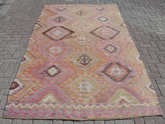 Kilim Rug, Vintage Turkish kilim, boho decor rug, 5.7 x 10.3 ft, rug for home livingroom, house gift rug, teppich kelim, rug kilim runner,