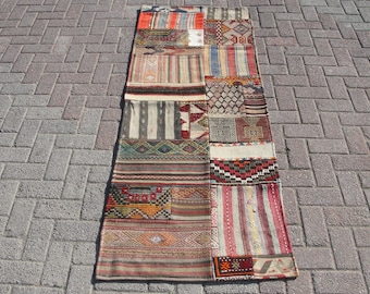 Dywan Kilim Patchwork, 2,6 x 6,9 stopy, dywan kilim, dywan do salonu, dywan do biura, sklepu, kilim, dywan