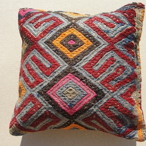 Vintage Kilim Pillow,Handmade Turkish Pillow, Traditional Pillow, Turkish Rug Pillow 16" x16" Home Decor Hand Wowen Pillow,Turkish Kilim rug