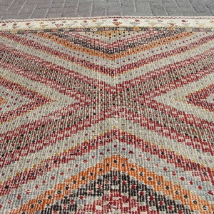 Vit stor handgjord ull 8x10 kelimmatta vintage turkisk områdesmatta - mattor för vardagsrum - kelim teppich bild 7