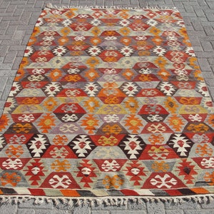 5x8 Area Rug - Turkish rug kilim wool, Area Kilim rugs, 5 x 8 ft, rugs for living room, bohemian kilim rug, kelim Teppich,