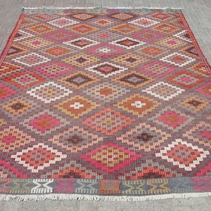 Large kilim rug | Vintage kilim | Bohemian room rug | Turkish kilim | Teppich Kelim | 6.4 x 10 ft | Rugs for Living room | Tapis |