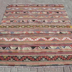 Rare Large Turkish kilim rug, Kelim Teppich, Tappeto, tapis, Area Rug, 5.4 x 7.11 ft, image 2