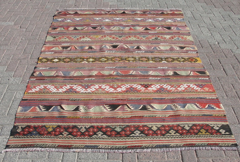 Rare Large Turkish kilim rug, Kelim Teppich, Tappeto, tapis, Area Rug, 5.4 x 7.11 ft, image 2