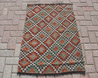 Doormat, Small kilim, Turkish Area Kilim rug, Wool kilim, living room kilim rug, 2.8 x 3.10 ft, Kelim teppich, Bathroom kilim rug, Tapis,