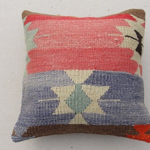 Vintage Kilim Pillow,Handmade Turkish Pillow, Traditional Pillow, Turkish Rug Pillow 16" x16" Home Decor Hand Wowen Pillow,Turkish Kilim rug