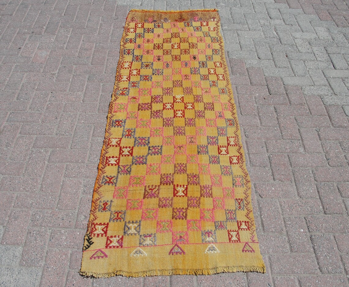 Rugs Runner, Kilim Runner, 2.4 X 7.7 Ft, Kitchen Runner Rugs, Handmade
