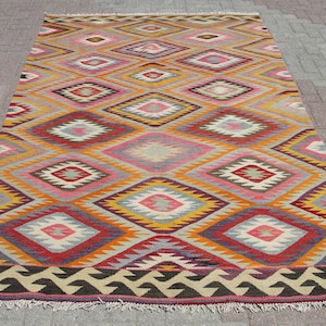 6x9 Handwoven Vintage Turkish Kilim Rug - bohemian kilim rugs for living room