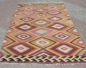6x9 Handwoven Vintage Turkish Kilim Rug - bohemian kilim rugs for living room