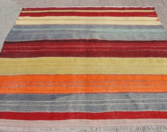 Vintage Turkish Area Kilim Rug, Rugs, 5.11x 5.11 ft, area rug, bohemian rug, eccentric rug, kelim, kilim, teppich kelim