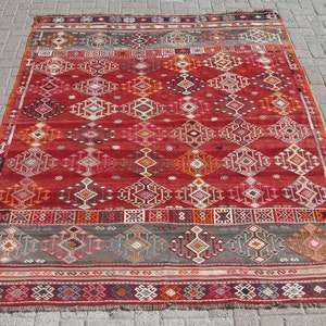 6x9 ft large red white Kilim Rug, Area Kilim, 6.2 x 8.1 ft, aztec kilim rug, Turkish kilim, Kelim teppich, rugs for living room,