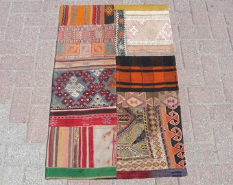 2x4 Patchwork kilim rug, handwoven kilim rug, decorative area rugs, wool rug, rugs kilim for living room, 2.2 X 3.5 ft, Kelim