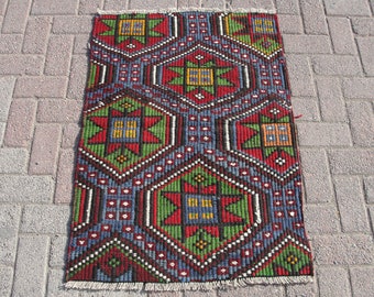 Small Kilim - Vintage blue doormat Turkish kilim Rugs