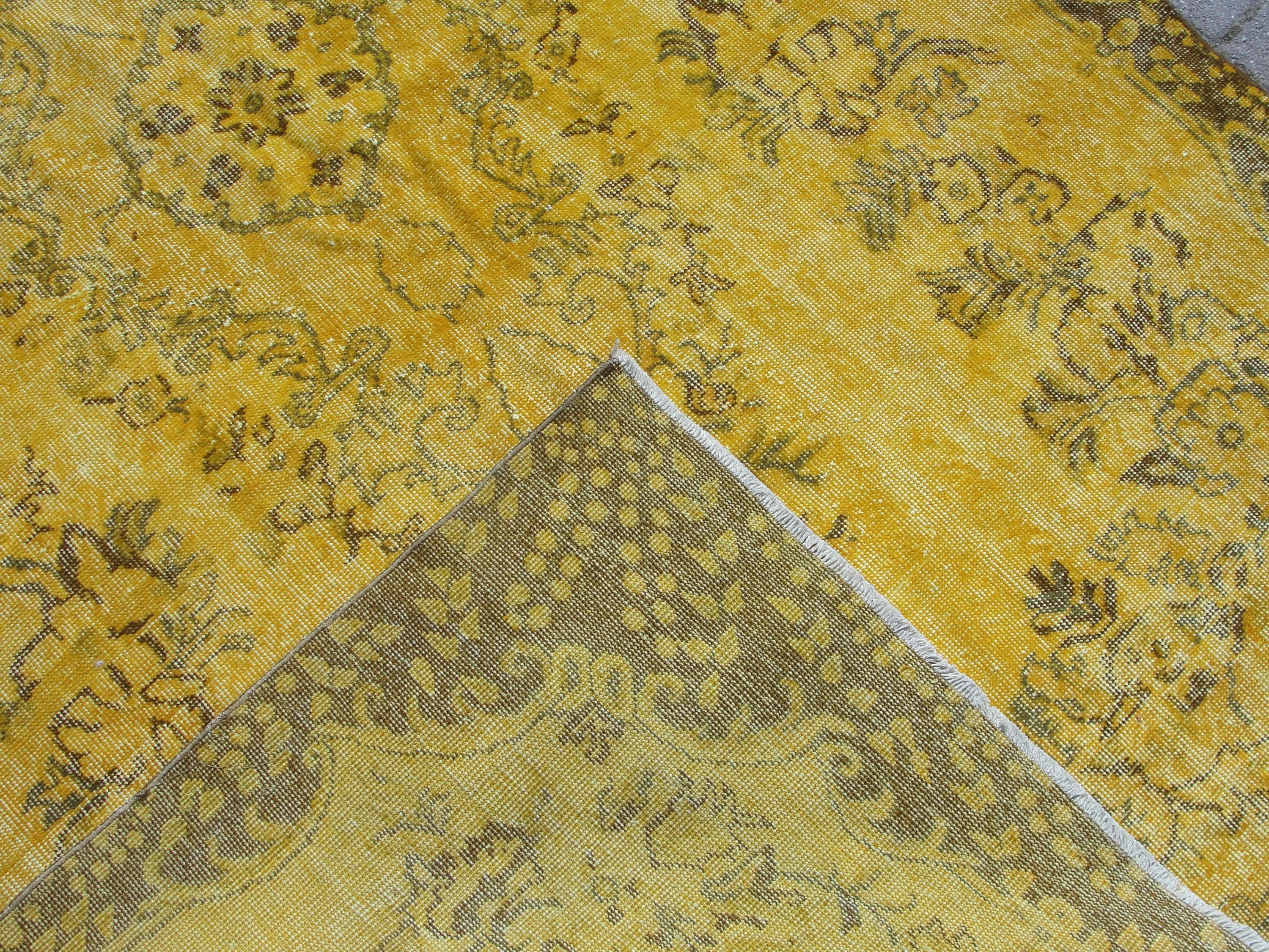 6x9 ヴィンテージ トルコ製大型エリアラグ - イエローオーバーダイ