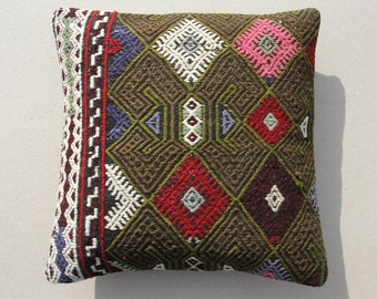 Green kilim Pillow cover, kilim Pillow cover for bedroom, Home Living Decorative Pillows, sofa Pillow, Cover case, 16" x 16", Case Cushion,