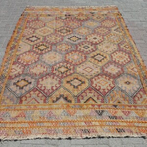 6x9 area kilim rug, vintage kilim rug, Turkish red rug, large rug, room rug, 5.7 x 9.3 ft, bohemian rug,