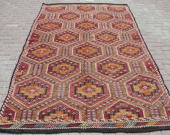 Tapete Kilim de grandes dimensões, 5,7 x 9,8 pés, Tapete Kilim de área, Tapetes para sala de estar, Tapete kilim, kelim teppich, Tapis,