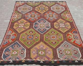 Tapete raro 7x10, tapetes boho kilim, 6,8 x 9,2 pés, kilim de área, tapete kilim vintage, tapetes para sala de estar, Kelim teppich