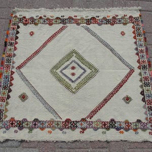 White Small kilim rug, Vintage Area Kilim rug, boho rug, 3.4 x 3.2 ft, kelim, rug for livingroom, rug, rug runner