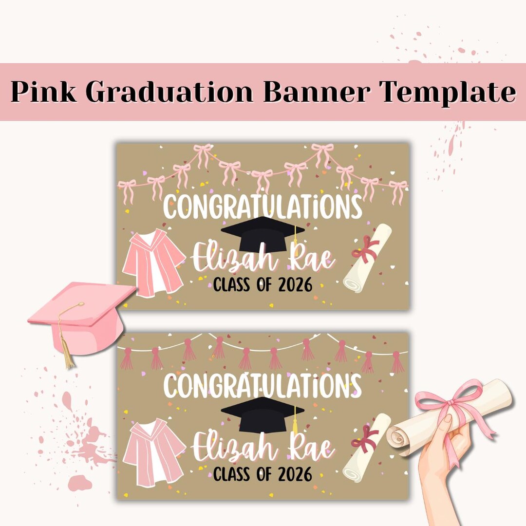 Pink Graduation Banner Template - Etsy