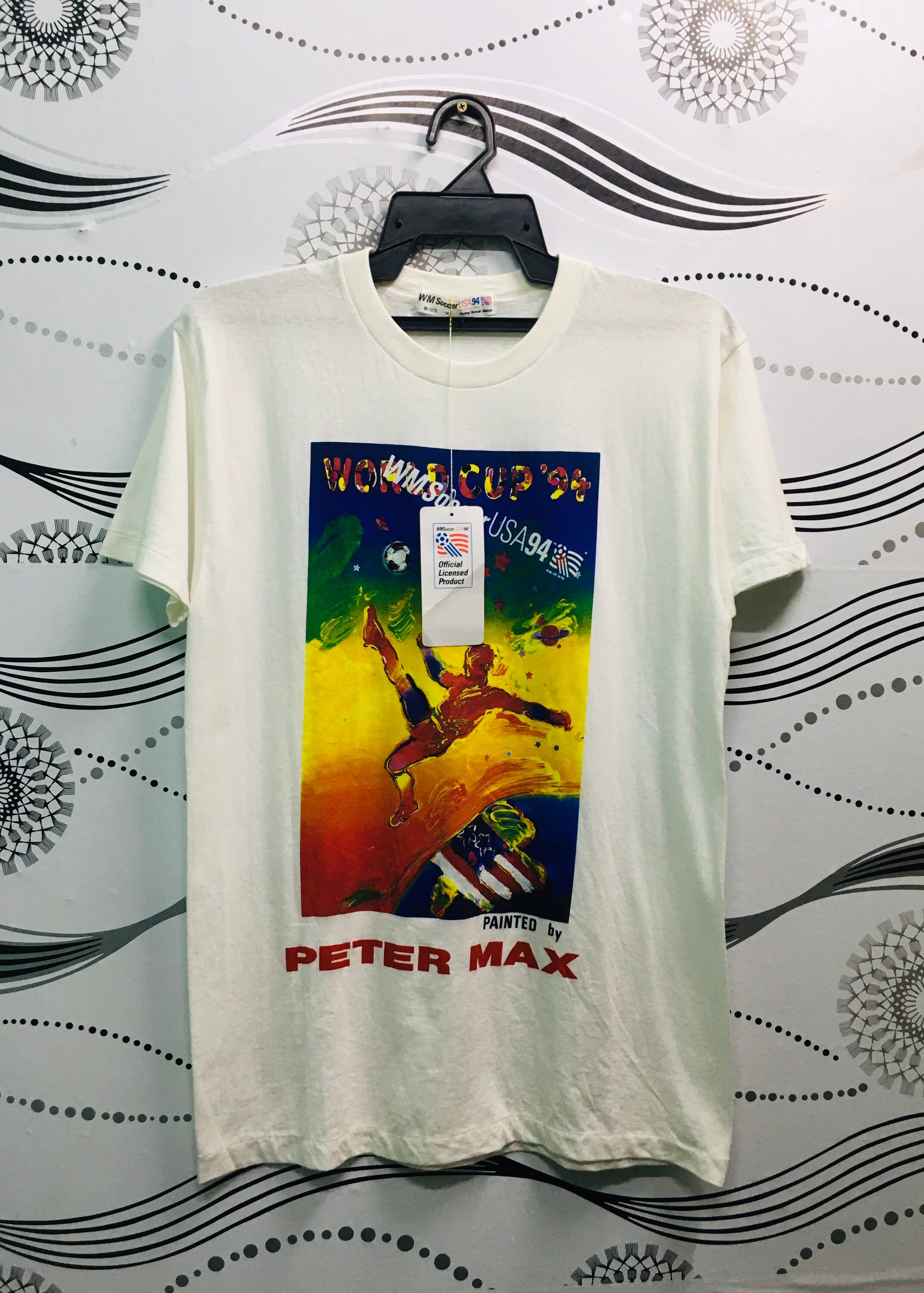 90'sビンテージ古着！アメリカ製 peter max WORLD CUP'94 Vintage 36x24 Peter Max 94 World Cup Soccer Acrylic on