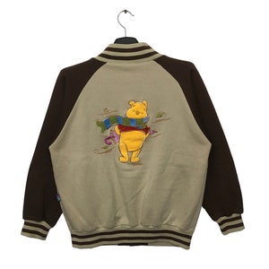 Vintage 90&#39;s Winnie The Pooh Embroidered Ikon Charecter Varsity Full Snap Button Down Jacket