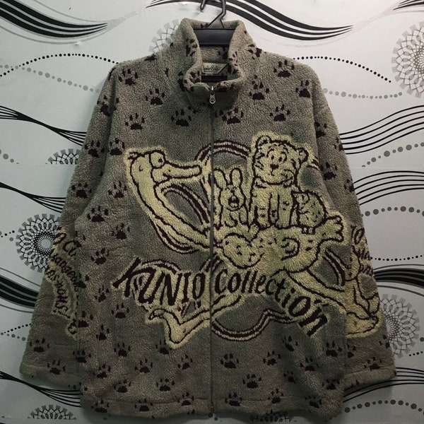 Vintage 90's Japanese Brand Kunio Collection Fullprint Fleece Full Zipper Large Size