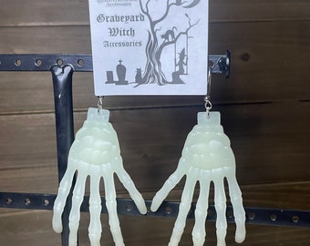 Glow in the dark skeleton hands earrings