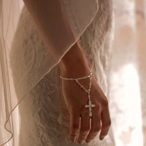Bridal Rosary Bracelet with double crystal chain