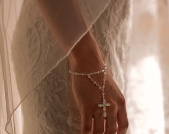 Bridal Rosary Bracelet with double crystal chain