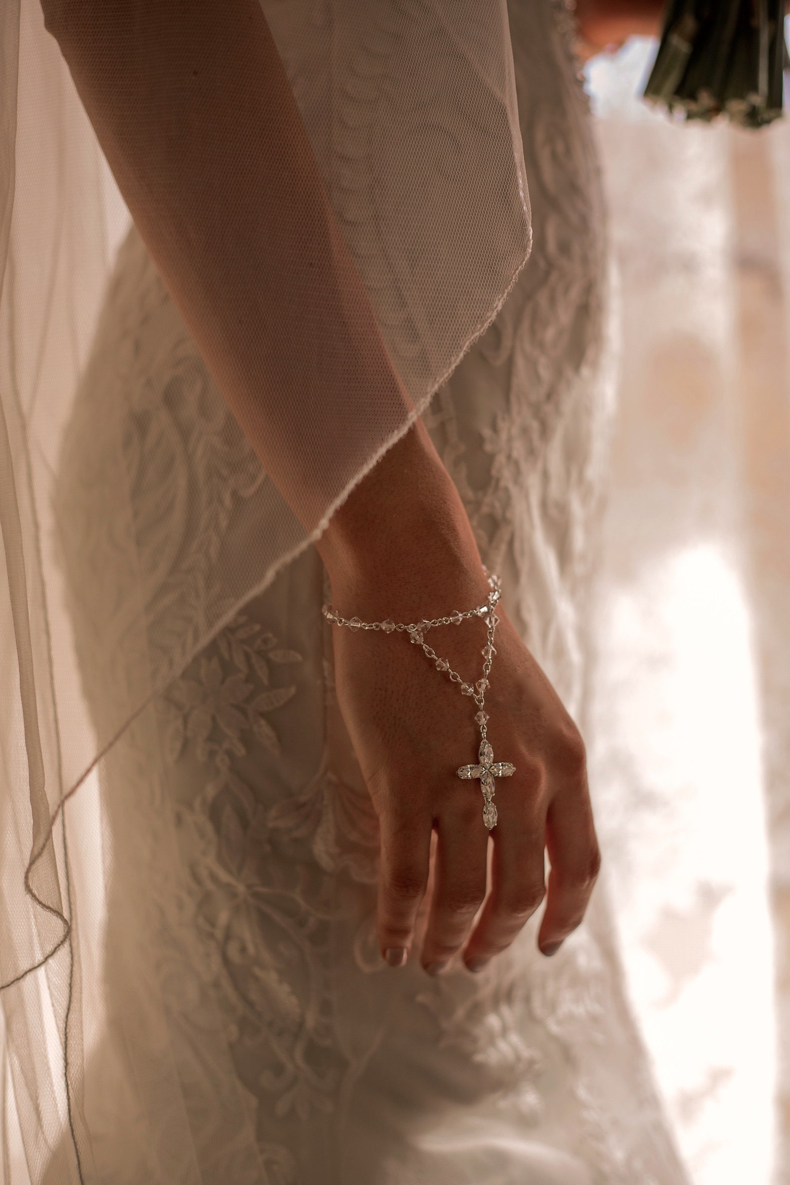 Bridal Rosary Bracelet With Double Crystal Chain Etsy