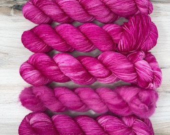 PINK SAPPHIRE Hand-Dyed Yarn, Three by the Sea, Sock Weight Yarn, DK Yarn, Lace Weight Yarn, Tonal Yarn, Pink Yarn, Valentine&#39;s Day Yarn