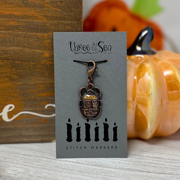 CLEARANCE** SCARAB BEETLE, Single Charm, Stitch Marker, Progress Keeper, Halloween Knitting, Three by the Sea, Halloween Stitch Markers