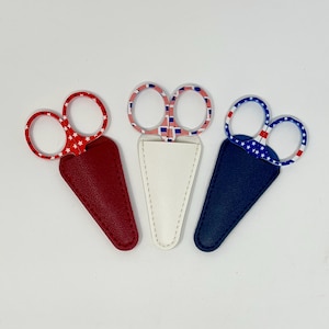 Scissors, PATRIOTIC, Leather Sheath, Knitting Notions, Gift for Knitter, Embroidery Scissors, Crochet, Sewing, Needlepoint Scissors