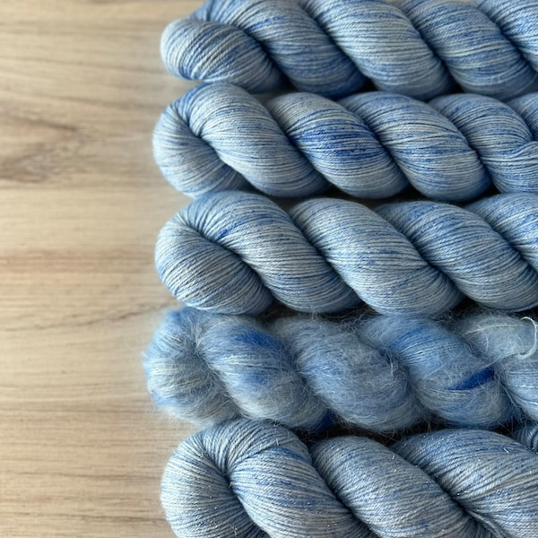 BLUEBIRD Hand-Dyed Yarn, Three by the Sea, Sock Weight Yarn, DK Yarn, Lace Weight Yarn, Tonal Yarn, Blue Yarn, Spring Yarn, Summer Yarn