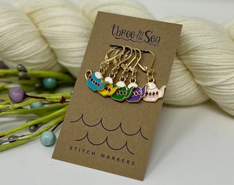 TEA PARTY Stitch Markers, Set of 5, Alice in Wonderland, Teapot Stitch Markers, Tea Charms, Spring Stitch Marker, Three by the Sea Designs