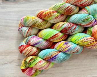 Fingering FLOWER POWER Hand-Dyed Yarn, Three by the Sea Designs, Sock Weight Yarn, Sanibel Base, Variegated Yarn, Summer Yarn