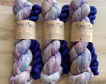Sock Set Fingering STARLIGHT, Hand-Dyed Yarn, Three by the Sea Designs, Sock Weight Yarn, Sanibel Base, Speckled Yarn, Summer Yarn