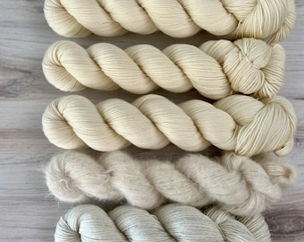 WHITE SANDS Hand-Dyed Yarn, Three by the Sea Designs, Sock Weight Yarn, DK Yarn, Lace Weight Yarn, Indie Dyer, Tonal Yarn, Cream Yarn