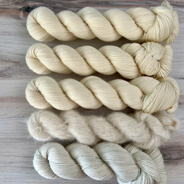 WHITE SANDS Hand-Dyed Yarn, Three by the Sea Designs, Sock Weight Yarn, DK Yarn, Lace Weight Yarn, Indie Dyer, Tonal Yarn, Cream Yarn