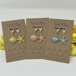SHORELINE TREASURES, Set of 2, Stitch Markers, Progress Keepers, Three by the Sea Designs, Knitting Notions, Crochet Notions, Beach Charms