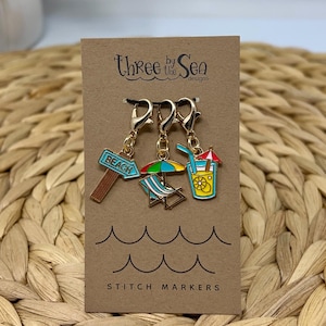 Stitch Marker Set, BEACH BUM, Set of 3, Beach Progress Keeper, Summer Stitch Marker, Vacation Charm, Knitting Stitch Marker