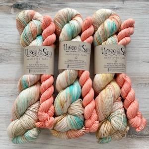 Sock Set Fingering BEACH VACATION, Hand-Dyed Yarn, Three by the Sea Designs, Sock Weight Yarn, Sanibel Base, Variegated Yarn, Beach Yarn