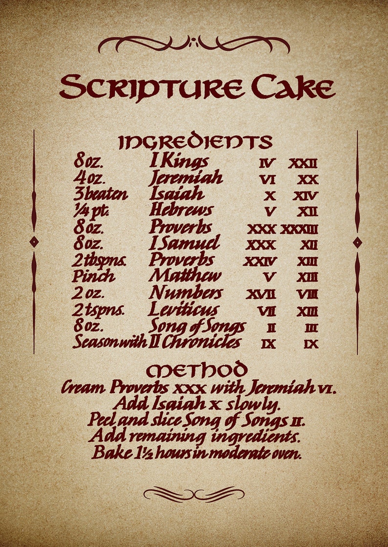 Scripture Cake Recipe on Parchment. Baking a Cake From Bible Etsy