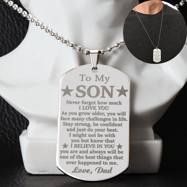 To My Son Dog Tag Chain Necklace/Graduation Gift for Son/Father and Son/Son Necklace Gift from Dad/Son Birthday Gift/Grown Son Gift