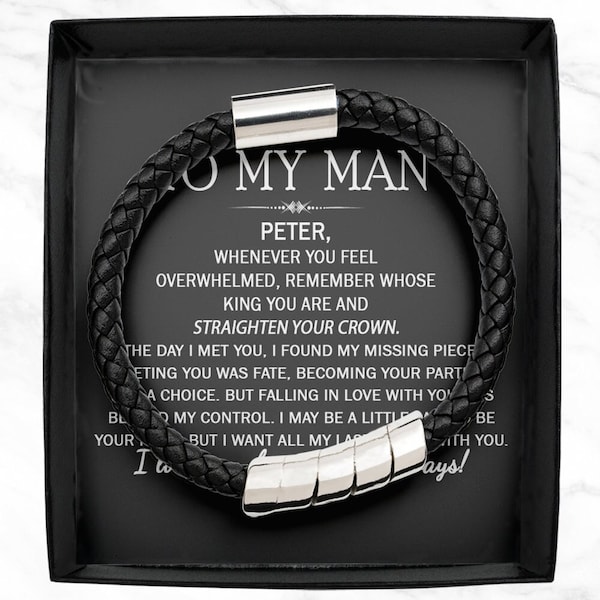 Personalized To My Man Bracelet/Anniversary Gifts for Boyfriend/Valentine Gift for Him/Straighten Your Crown/Gift for Husband from Wife