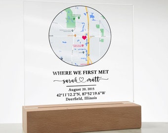 Personalized Map Where We First Met Acrylic Plaque, Custom Map Plaque for Couple, Personalized Gift for Couple, Couple Anniversary Gifts