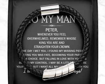 Personalized To My Man Bracelet/Anniversary Gifts for Boyfriend/Valentine Gift for Him/Straighten Your Crown/Gift for Husband from Wife